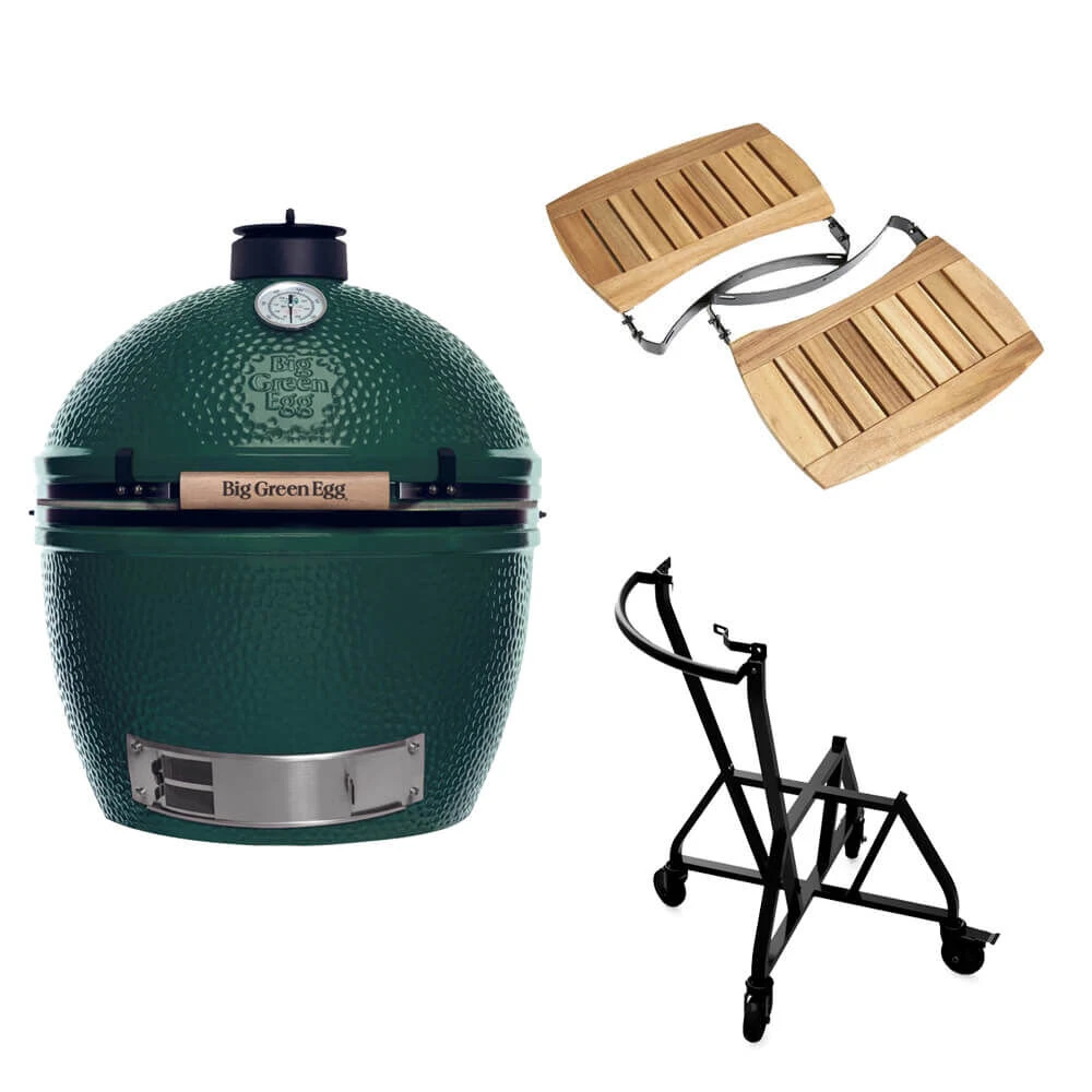 Big Green Egg Extra Large Barbecue ø 67,5 Cm Keramiek Groen Met IntEGGrated Nest, Handler En Acaciahouten Zijtafels 3 Big Green Egg Extra Large Barbecue ø 67,5 Cm Keramiek Groen Met IntEGGrated Nest, Handler En Acaciahouten Zijtafels